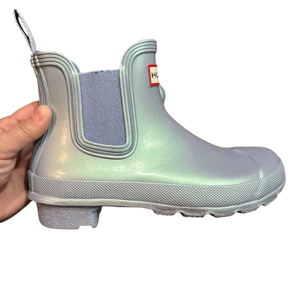Hunter Nebula Blue Iridescent Wellington Original Chelsea Boot W5/Kids 3 - Picture 5 of 12